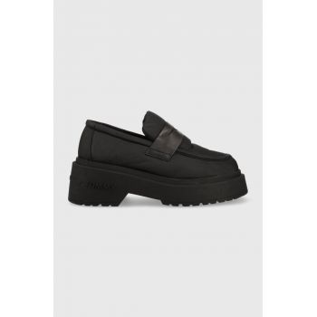 Tommy Jeans mocasini PUFFER LOAFER femei, culoarea negru, cu platforma, EN0EN02080