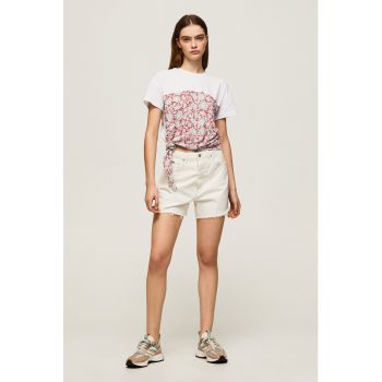 Tricou cu model floral si nod lateral