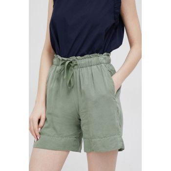 Deha pantaloni scurti femei, culoarea verde, neted, medium waist