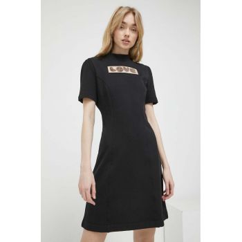 Love Moschino rochie din bumbac culoarea negru, mini, evazati