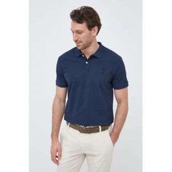 Bomboogie polo de bumbac culoarea albastru marin, neted