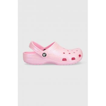 Crocs papuci Classic Glitter Clog femei, culoarea roz, 205942 205942.6S0-6S0