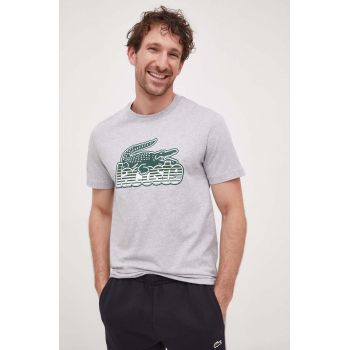 Lacoste tricou din bumbac culoarea gri, cu imprimeu