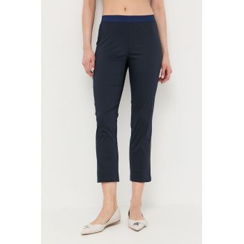 Liviana Conti pantaloni femei, culoarea albastru marin, drept, medium waist