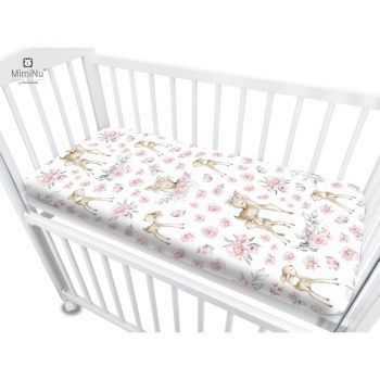 Cearceaf cu elastic MimiNu pentru patut co-sleeper 84.5 x 50.5 cm Sweet Deer Pink