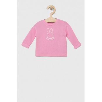 United Colors of Benetton longsleeve din bumbac pentru bebeluși culoarea roz