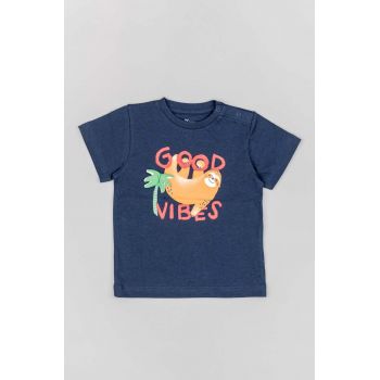 zippy tricou din bumbac pentru bebelusi culoarea albastru marin, cu imprimeu