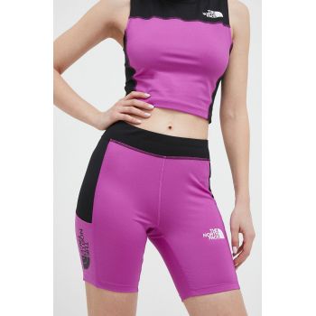 The North Face pantaloni scurți de antrenament culoarea violet, modelator, medium waist ieftini