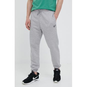 Reebok pantaloni de trening culoarea gri, melanj