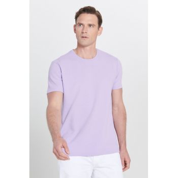 Tricou slim fit din amestec de modal cu decolteu la baza gatului