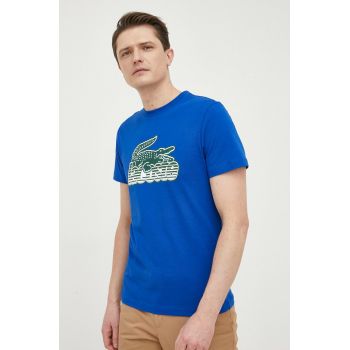 Lacoste tricou din bumbac culoarea albastru marin, cu imprimeu