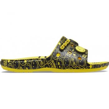 Papuci Classic Crocs Smiley World Slide Galben - Lemon/Black de firma originali