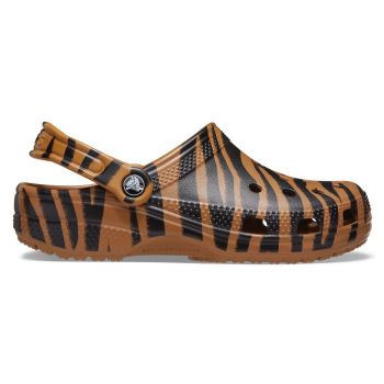 Saboți Crocs Classic Animal Print Clog Multicolor - Dark Gold/Zebra Print de firma originali