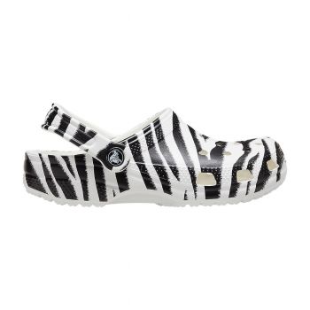 Saboți Crocs Classic Animal Print Clog Multicolor - White/Zebra Print de firma originali