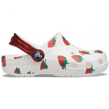 Saboți Crocs Classic Food Print Clog Alb - White