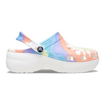 Saboți Crocs Women's Classic Platform Tie-Dye Graphic Clog Alb - Oxygen / Multi