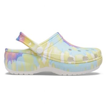 Saboți Crocs Women's Classic Platform Tie-Dye Graphic Clog Alb - White/Multi