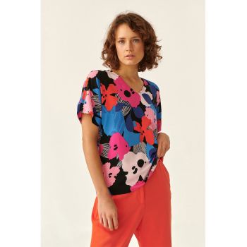 Bluza cu decolteu in V si imprimeu floral