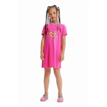 Desigual rochie din bumbac pentru copii culoarea roz, mini, drept