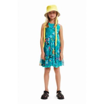 Desigual rochie din bumbac pentru copii culoarea turcoaz, mini, evazati