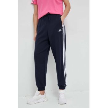 adidas pantaloni de trening din bumbac culoarea albastru marin, modelator