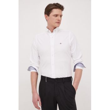 Gant camasa din bumbac barbati, culoarea alb, cu guler button-down, slim