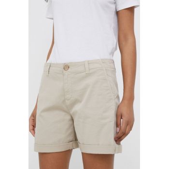 Pepe Jeans pantaloni scurti Junie femei, culoarea bej, neted, high waist