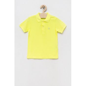 United Colors of Benetton tricouri polo din bumbac pentru copii culoarea galben, neted