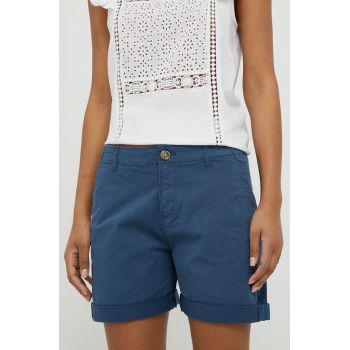 Pepe Jeans pantaloni scurti Junie femei, culoarea albastru marin, neted, medium waist