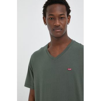 Levi's tricou din bumbac culoarea verde, neted