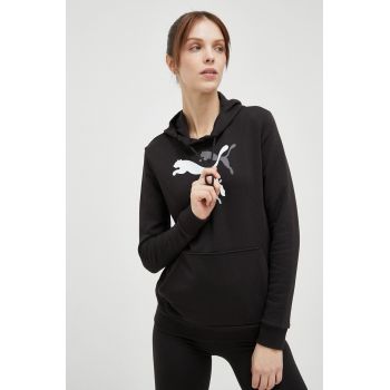 Puma bluză trening culoarea negru, cu glugă, cu imprimeu