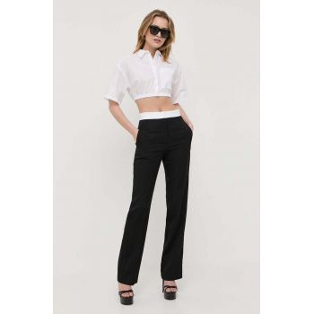 Victoria Beckham pantaloni de lana culoarea negru, drept, high waist