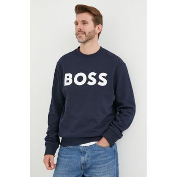 BOSS hanorac de bumbac ORANGE bărbați, culoarea bleumarin, cu imprimeu 50487133