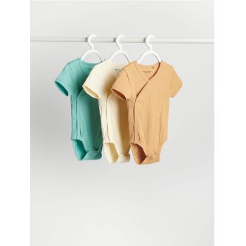 Reserved - Set de 3 body-uri din tricot striat - bej