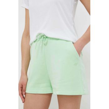 4F pantaloni scurti femei, culoarea verde, neted, high waist