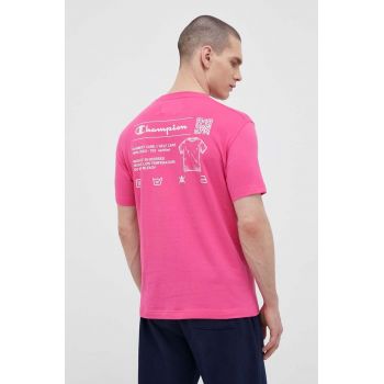 Champion tricou din bumbac culoarea roz, neted