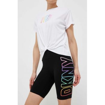 Dkny pantaloni scurti femei, culoarea negru, cu imprimeu, high waist