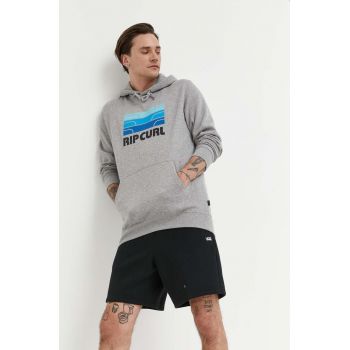 Rip Curl bluza barbati, culoarea gri, cu glugă, cu imprimeu