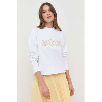 BOSS bluza femei, culoarea alb, cu imprimeu