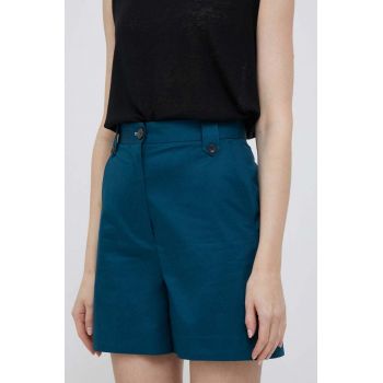 PS Paul Smith pantaloni scurti femei, culoarea turcoaz, neted, high waist