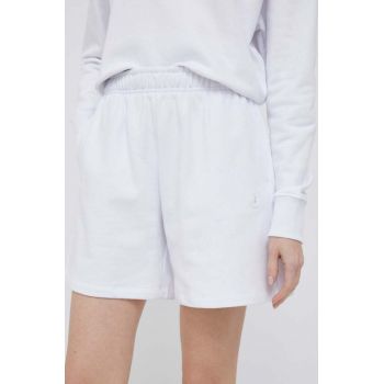 Save The Duck pantaloni scurti din bumbac culoarea alb, neted, high waist