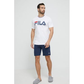 Fila pijamale de bumbac culoarea alb, cu imprimeu