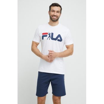 Fila pijamale de bumbac culoarea albastru marin, cu imprimeu