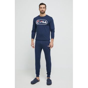 Fila pijamale de bumbac culoarea albastru marin, cu imprimeu