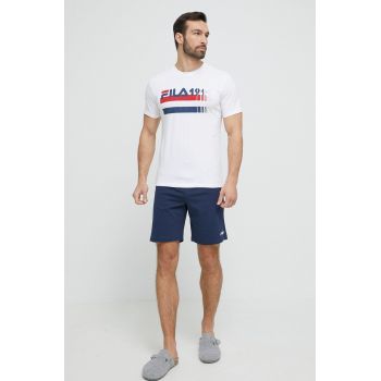 Fila pijamale de bumbac culoarea albastru marin, cu imprimeu