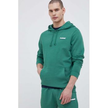 Hummel hanorac de bumbac barbati, culoarea verde, cu glugă, cu imprimeu