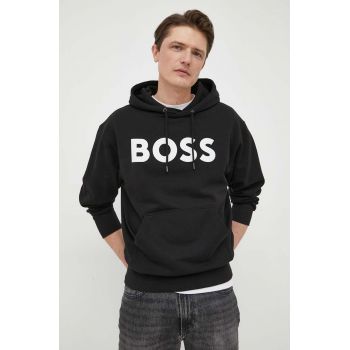 BOSS hanorac de bumbac ORANGE bărbați, culoarea negru, cu glugă, imprimeu 50487134 de firma original