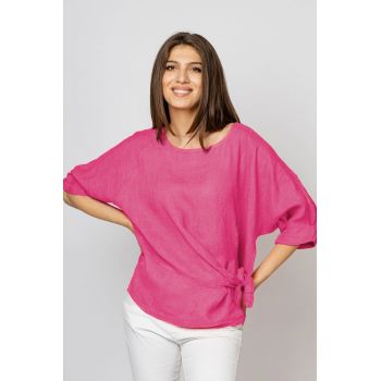 Bluza din in fucsia, masura mare cu nod pe talie