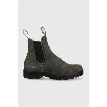 Blundstone botine din piele intoarsa 1630 femei, culoarea gri, cu toc plat