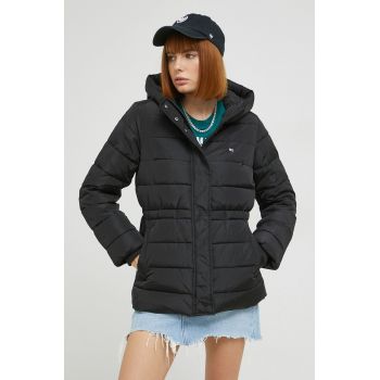 Tommy Jeans geaca femei, culoarea negru, de iarna